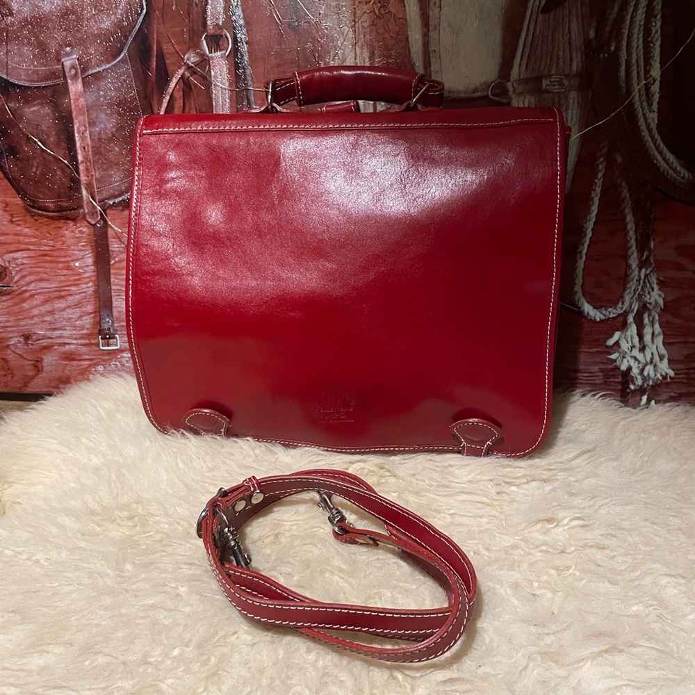Italian vintage red leather briefcase